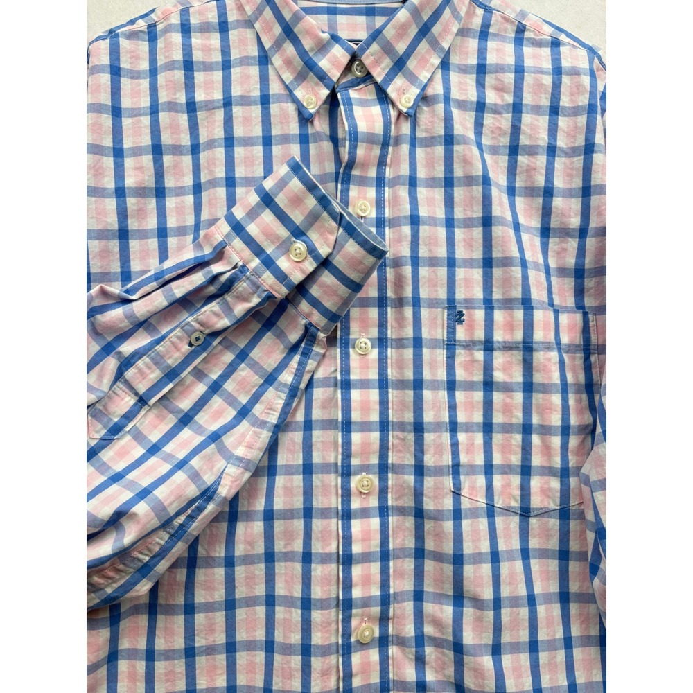 IZOD Check Button Down Shirt Mens‎ L Classic Fit Pink Preppy